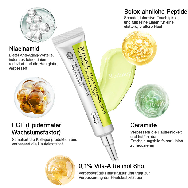 💫💫🍀Jetzt jugendliche Haut zurückgewinnen 💫Rolimey® Botox & Vita-A Retinol Shot Falten-Lift Straffungscreme👩‍🔬LETZTER TAG – 70 % RABATT
