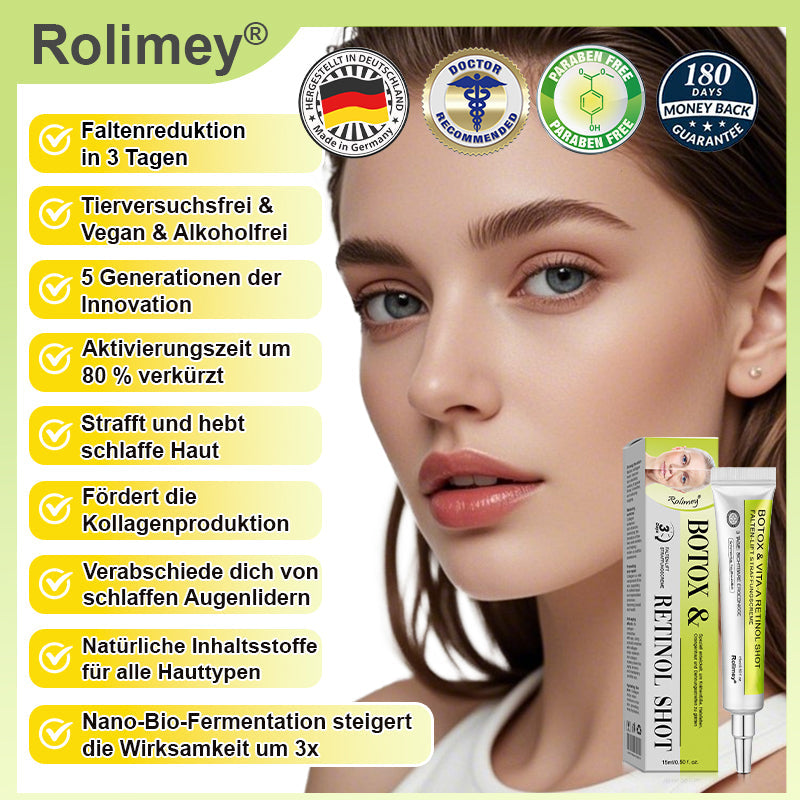 💫💫🍀Jetzt jugendliche Haut zurückgewinnen 💫Rolimey® Botox & Vita-A Retinol Shot Falten-Lift Straffungscreme👩‍🔬LETZTER TAG – 70 % RABATT